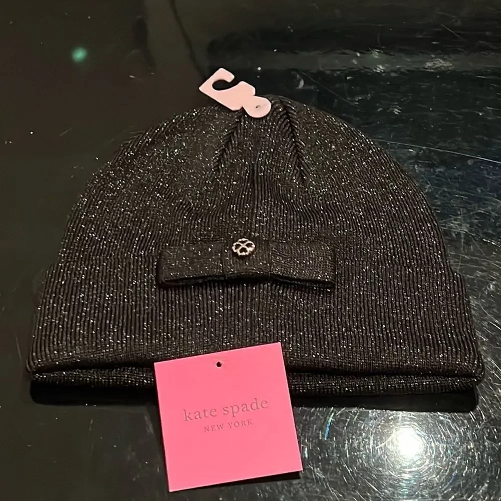 NWT Kate Spade metallic beanie black